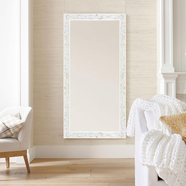 Tanmicoshomy 24 X 47 Inch Rectangle Wall Mirror, Natural Shell Framed Rectangular Mirror for Bathroom Vanity Bedroom, Li