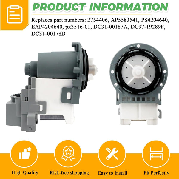 New DC31-00054D PX3516-01 DC31-00187A Washer Drain Pump Motor by Techecook - Replacement for Samsung Washing Machine - Replaces px3516-01