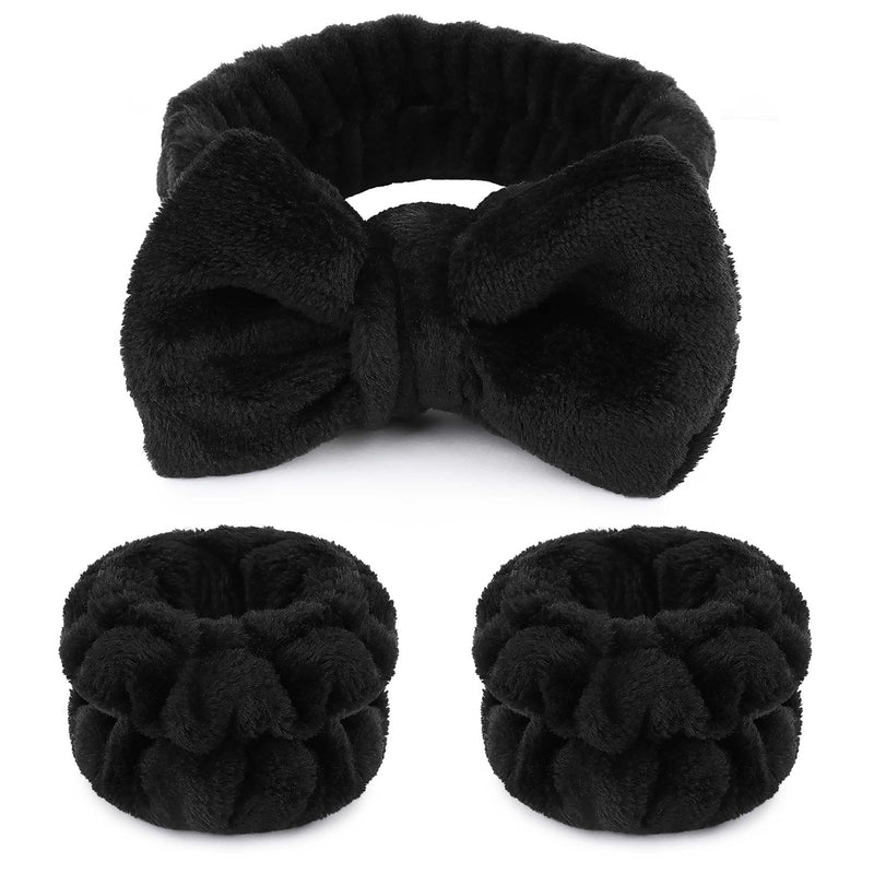WSYUB Makeup Headbands,Black Spa Headband Wristbands for Washing Face