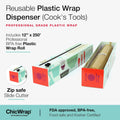 Chicwrap Cook's Tools Refillable Plastic Wrap Dispenser - One 12" x 250' Roll of Professional Grade Plastic Wrap - BPA Free and Kosher Certified -