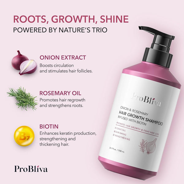 Onion & Rosemary Hair Growth Shampoo: Biotin Infused Shampoo for Hair Loss and Thinning Hair - Promotes Healthier, Thicker and Stronger Hair for