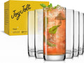 JoyJolt Faye 13oz Highball Glasses, 6pc Tall Glass Sets. Lead-Free Crystal Drinking Glasses. Water Glasses, Mojito Glass Cups, Tom Collins Bar