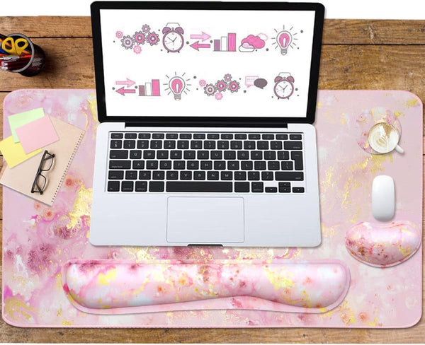 4-In-1 Large Gaming Mouse Pad, Keyboard Wrist Rest Pad & Wrist Support Mousepad Set, Extended Desk Pad Waterproof Desk Mat for Home Office Study