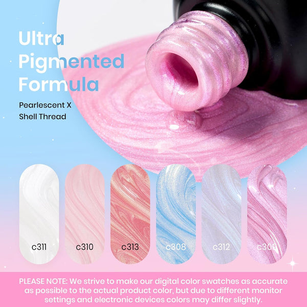 Beetles Pearl Gel Nail Polish Set, 6 Colors White Pink Blue Soak Off UV Gel | Pearl Shimmer Shades with Mermaid Tones & Swirl Effects For DIY Nail
