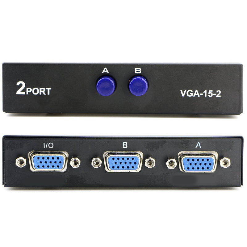 2 in 1 Out 2 Port VGA Switch - Press Button Two Way Video Switch for PC TV Monitor - Black