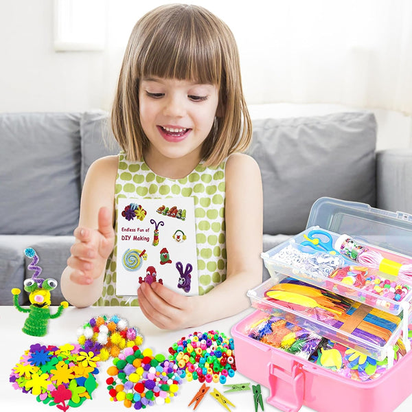 VLUSSO Arts and Crafts Supplies for Kids DIY Craft Kits Art Supplies Materials Kids Crafts Set with Pipe Cleaners Craft Box Preschool Homeschool