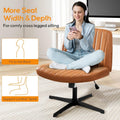 DUMOS Criss Cross Chair No Wheel Legged Office Wide Comfy Desk Vanity Chair, Armless Computer Task Seating PU Leather, Swivel Home Height