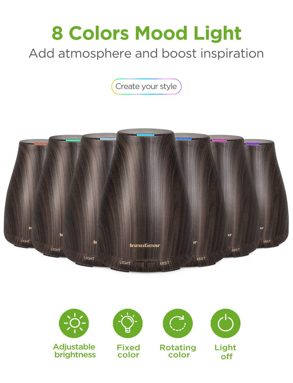 Innogear Essential Oil Diffuser with Oils, 100Ml Aromatherapy Diffuser with 6 Essential Oils Set, Aroma Cool Mist Humidifier Gift Set, Dark Wood Grain