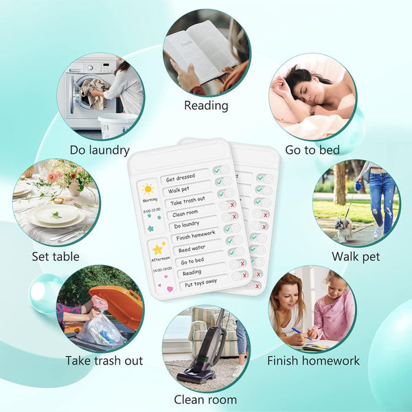 2Pcs Chore Chart for Kids to Do List Checklist Board Detachable Message Slider Schedule Planning Boards with 30Pcs Blank Checklist 4Pcs Cardstock