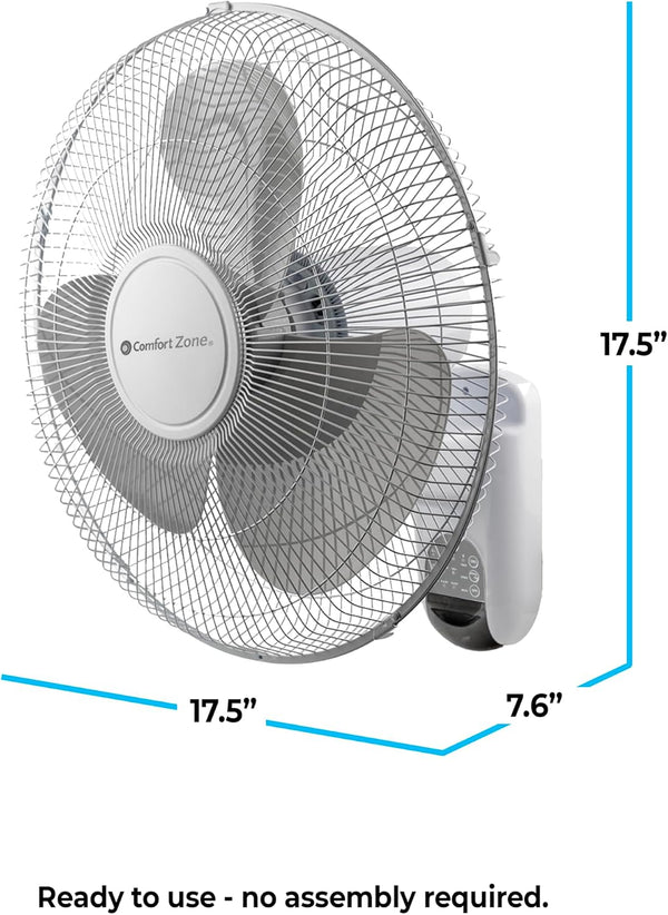 Comfort Zone 16-Inch Fan with Remote Control – Quiet 3-Speed Oscillating Indoor Fan with 90° Wide-Angle Airflow, Timer & Sleep Modes –