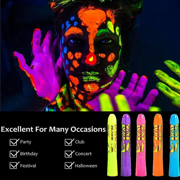 Glow in The Dark Under Blacklight Face & Body Paint Neon Body Paint Sticks | Skin Safe,Blacklight Glow Tattoo Markers,Washable Temporary Tattoo