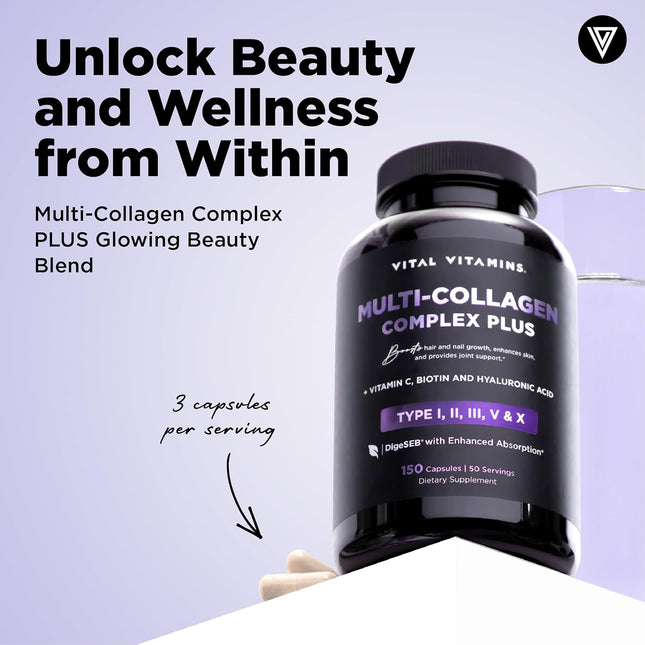 Vital Vitamins Multi Collagen Complex plus - with Biotin, Hyaluronic Acid, Vitam