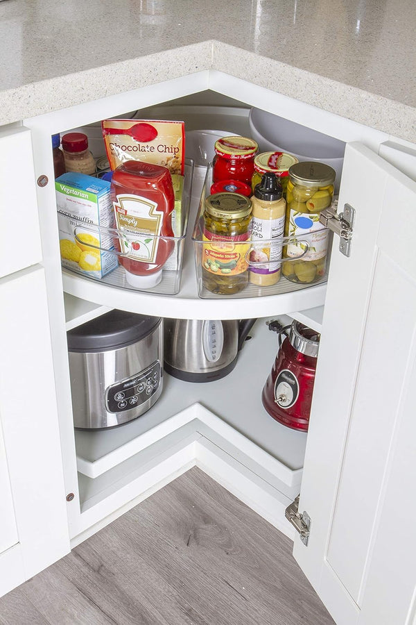 Kitchen Spaces Lazy Susan Deep Organizer Bins, Corner Cabinet Turntable Shelf Storage for Kitchen and Pantry Items, Clear and Sturdy with Built-In