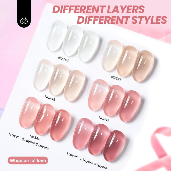 beetles Gel Polish Whispers of Love Jelly Gel Nail Polish Set - 6 Colors Milky White Nude Pink Neutral Sheer Translucent Soak Off UV Gel Nail Kit,