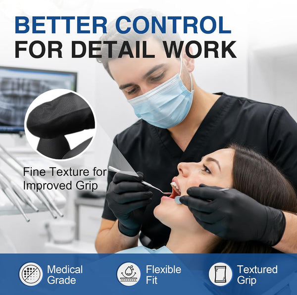 Schneider Black Nitrile Gloves, Gloves Disposable Latex Free, Powder Free Black Large 100