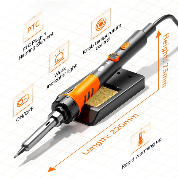 60W Adjustable Temperature Soldering Iron Kit - 9-in-1 With 5 Tips, Solder Wire Stand for Soldering and Repair Orange