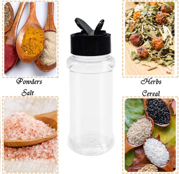 OJYUDD 16 Pack 3.4oz/100ml Plastic Spice Bottles Set,Empty Seasoning Containers with Black Cap,Clear Reusable Containers Jars for