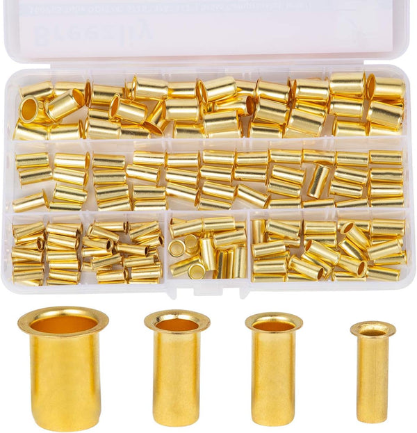 160pcs Tube OD(1/4" 5/16'' 3/8" 1/2") Brass Compression Insert,Brass Compression Fitting Assortment Kit, Insert Tube Support Compression Sleeve