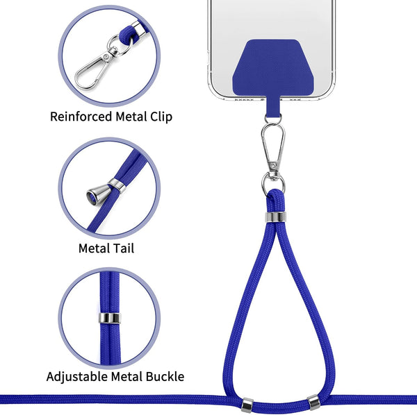 CACOE Phone Lanyard, Black+Dark Blue, 2 Pcs | Adjustable Neck Strap, 4 Pcs Patches,Universal Crossbody Multifuctional Cell Phone Lanyards
