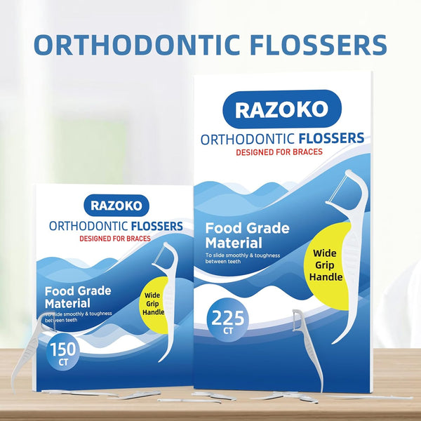 RAZOKO Orthodontic Flossers for Braces, Ortho Dental Floss Picks, Braces Flossers for Kids Teeth & Adults, Unflavored, 150 Count (Pack of 2)