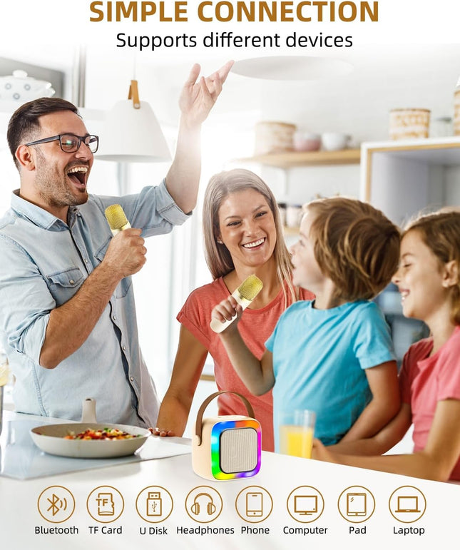 Kids Karaoke Machine for Adults, Mini Portable Karaoke Bluetooth Speaker with 2 Wireless Microphones, Birthday Gifts Toy