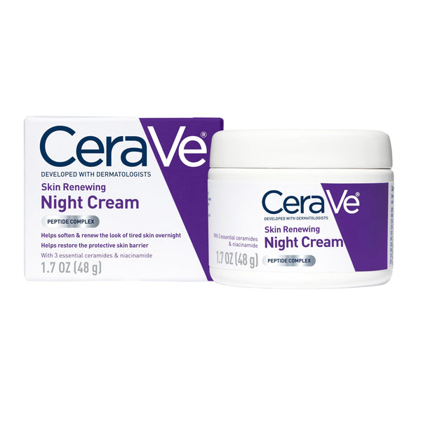 CeraVe Skin Renewing Night Cream, Peptide Complex, Hyaluronic Acid & Ceramide Moisturizer for Face, 1.7 Ounce 1.7 Ounce (Pack of 1)