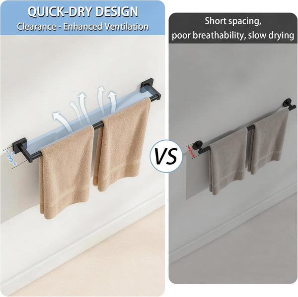 MKO Towel Bar for Bathroom, 24" Hand Towel Holder with Metal, Black Towel Rack Hanger Sturdy Wall Mounted for Kitchen Home Essentials, 2 Pack
