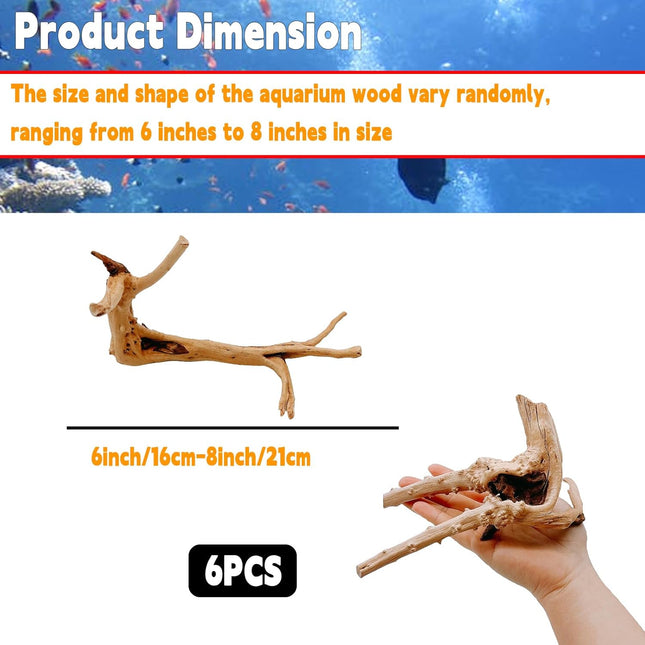 Hamiledyi 6PCS Aquarium Driftwood 6-8In Natural Spider Wood Branches Reptiles Aq