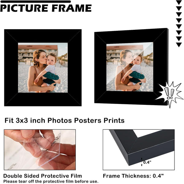 3x3 Picture Frame Black for Tabletop or Wall Hanging, Strudy and Lightweight 3 x 3 Frame, Wall Gallery Photo Frame with Shatter Resistant