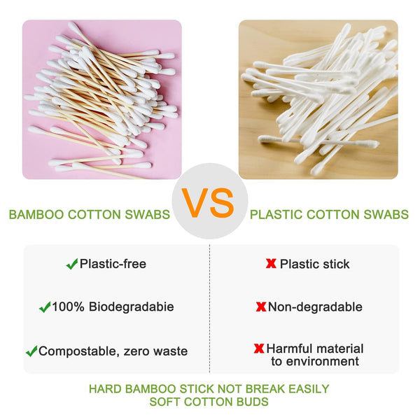 800 Count Bamboo Cotton Swabs - Natural Organic Cotton Buds with Double Tips, Hypoallergenic, Biodegradable Swabs for Ear Cleaning, Beauty &