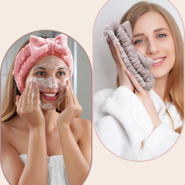 VITEVER 4 Pack Spa Headband for Washing Face, Girls Makeup Bow Tie Hair Band, Microfiber Women Headbands, Elastic Headband to Skincare, Gifts for