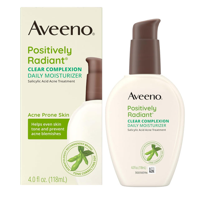 Aveeno Positively Radiant Clear Complexion Face Moisturizer, Acne Facial Moisturizer with Soy and Salicylic Acid for Oil