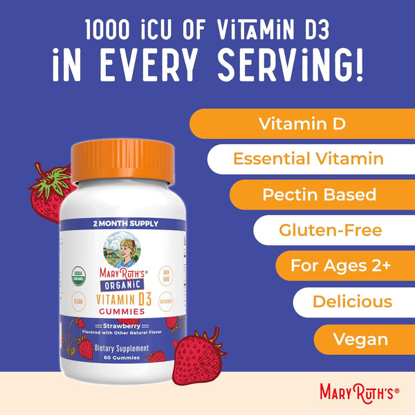 Maryruth'S Organic Vitamin D3 Gummies | 1000 IU | USDA Organic | Immune Support| Bone Health | Muscle Function | for Adults & Kids Ages 2+ | Vegan