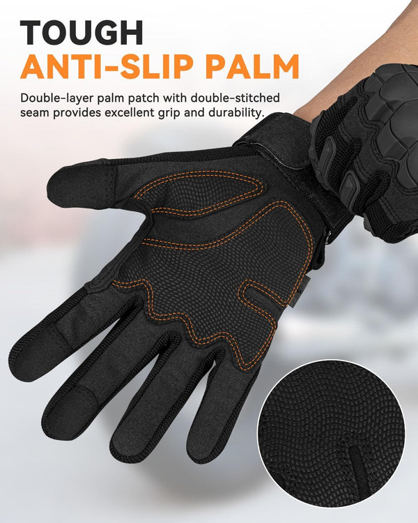 KUMGIM Tactical Motorcycle Gloves with Knuckle Protection Touchscreen Black X-Large