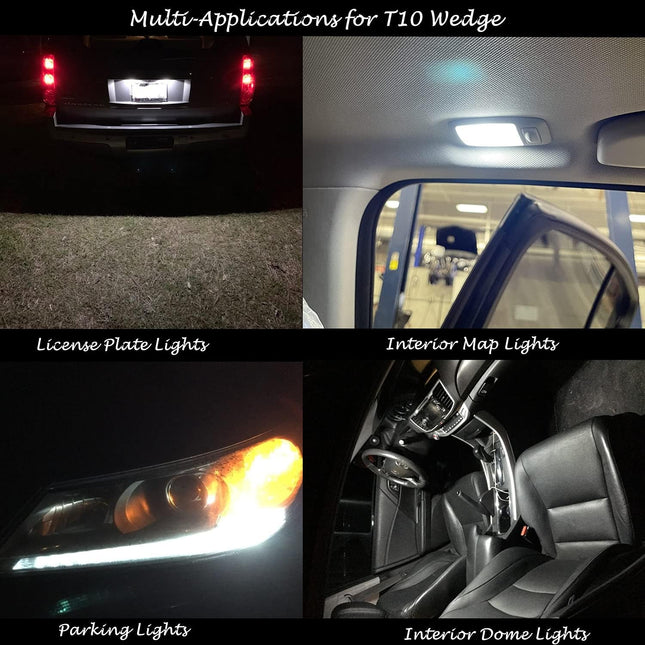 Alla Lighting T10 Wedge 194 168 2825 W5W LED Bulbs, 6000K White License, Reverse, Trunk, Marker, Parking, Door, Map, Dom