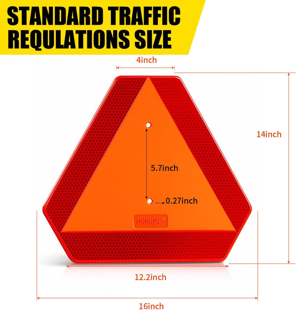 Slow Moving Vehicle Sign, Plastic DOT Slow Moving Vehicle Triangle Signs, SMV Sign 14"X16"X0.16"/5Mm Thick Diamond Grade Reflective up to 7 Years