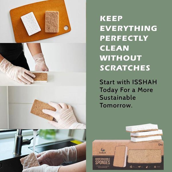 Plant-Based Kitchen Sponges - FSC Certified and PETA Approved, Natural, Eco-Friendly, Biodegradable Sisal Hemp Sponges for Dishes, Cleaning Sponge