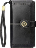 Lavemi Womens Large Capacity Genuine Leather RFID Blocking Wallets Wristlet Clutch Card Holder 1-waxed Black