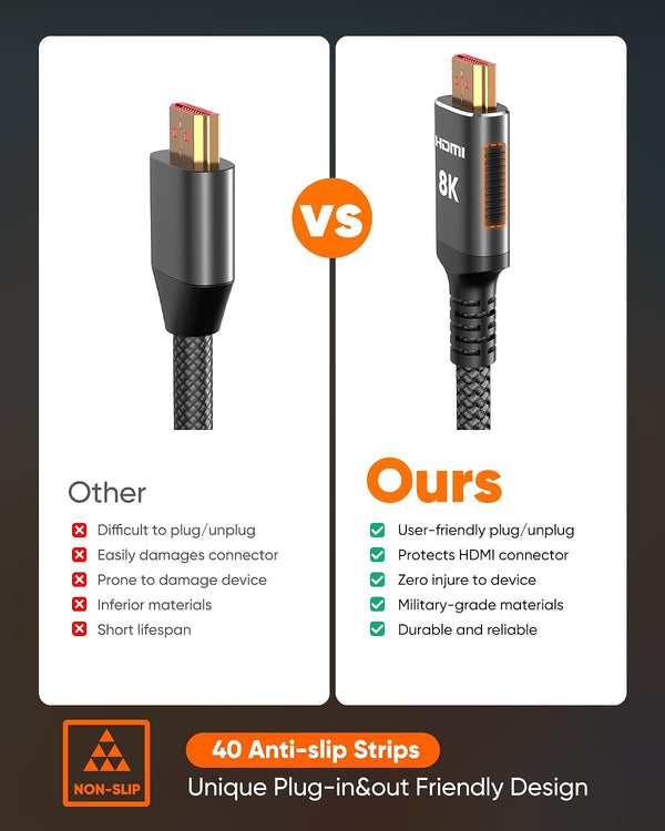 Snowkids 8K HDMI Cable 10ft, Certified 2.1 UHD [4K & Ethernet Support] 10feet Black 1
