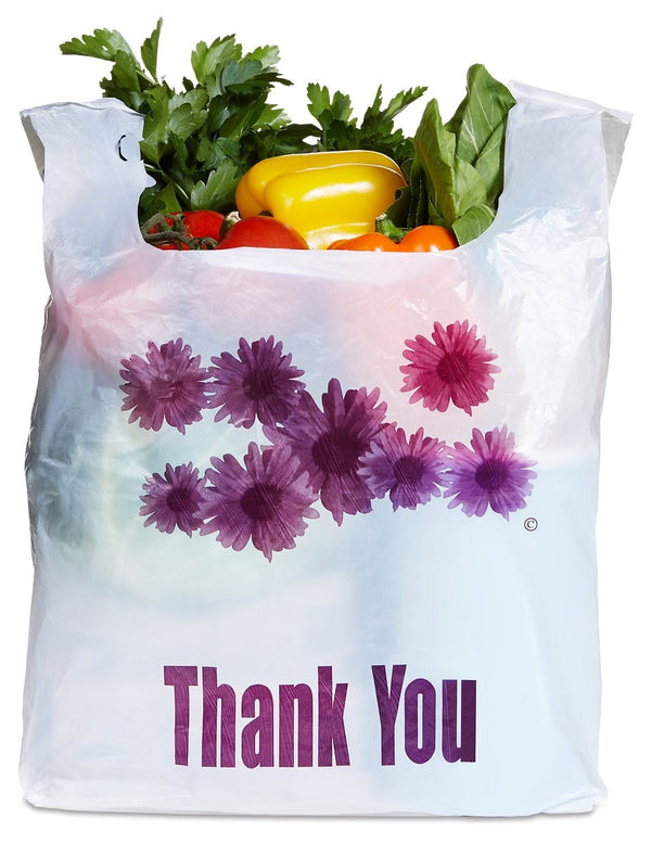 Purple Flower Thank You Plastic Shopping Bags - 500 pcs/case