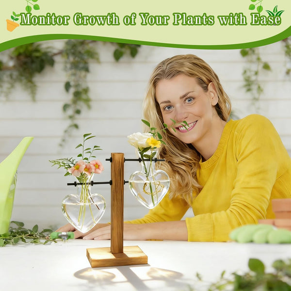 XXXFLOWER Plant Propagation Station Terrarium Wooden Stand 2 Love Bulb Vase Transparent