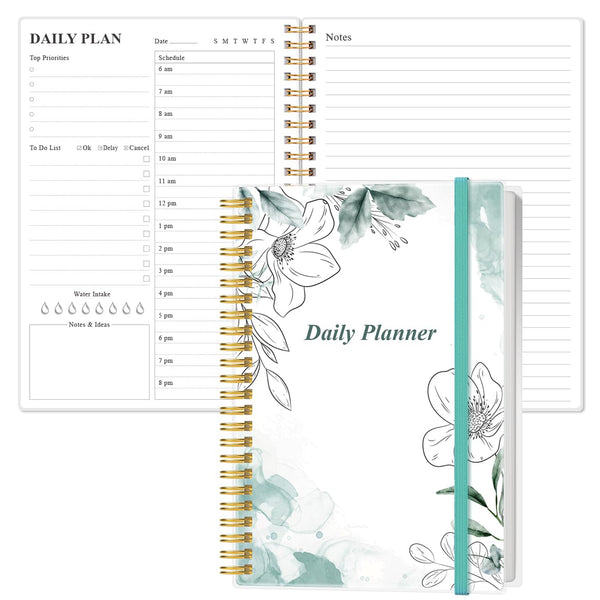Daily Planner Undated - A5 To Do List Notebook Hourly Schedules, Spiral Appointment Planner for Women and Men, PVC Hardcover, Inner Pocket,