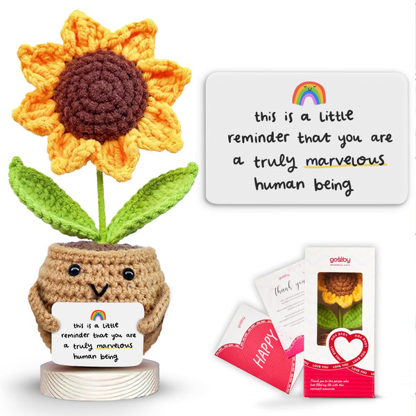 Gossby Positive Sunflower Doll Crochet with Card - This Is a Little Reminder - Appreciation Gift for Coworker, Best Friend, Teacher, Sister, Mom -