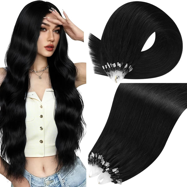 Moresoo Microlink Hair Extensions Human Hair Jet Black Micro Link Hair Extensions Human 18 Inch Hair Microbead Extensions Real Human Hair Black
