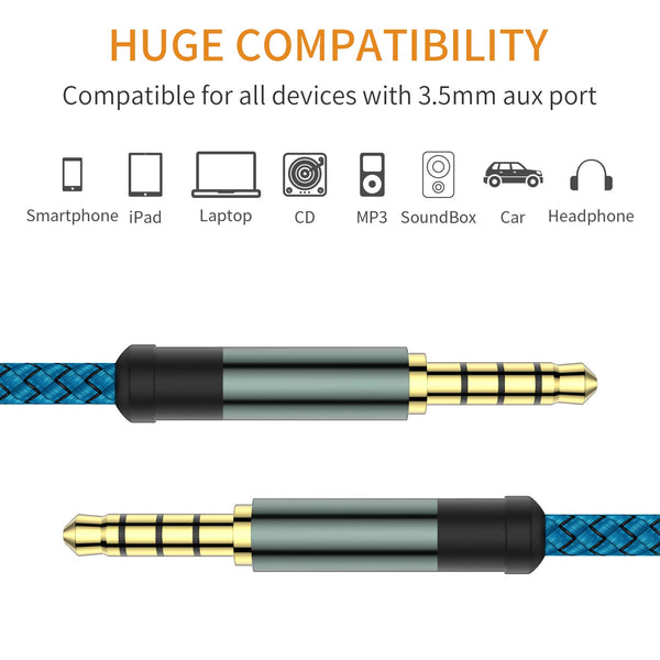 MCSPER 2 Pack TRRS 3.5mm Audio Cable, 5Ft 4-Conductor (4 Pole) with Mic[Microphone Compatible] Nylon Braided Aux Cord Compatible Car Home