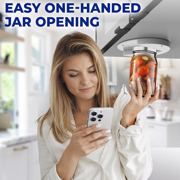 Under Cabinet Lid Jar Opener - for Weak Hands and Seniors with Arthritis - Heavy Duty, Allows to Easily Unscrew Any-Size Lid - Effortless Bottle &