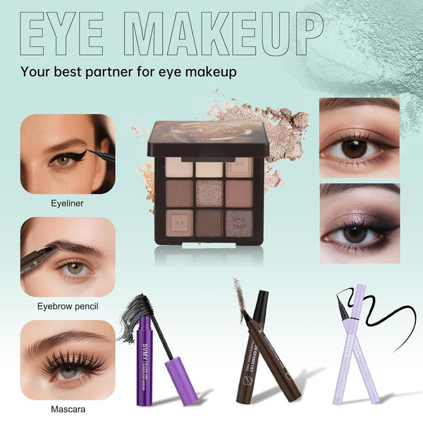Makeup Kit for Teens for Women Full Kit Includes 20 Colors Eyeshadow Palette Foundation & Face Primer Makeup Sponge Eyebrow Soap Winged Eyeliner
