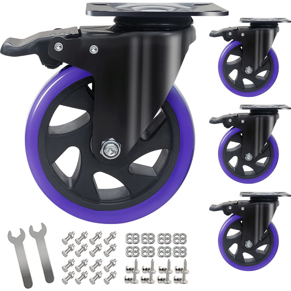 5 Inch Caster Wheels with Brake, Heavy Duty Casters Set of 4 2200lbs, Swivel Casters with Double Ball Bearings, Dual Locking Casters,Wheels for