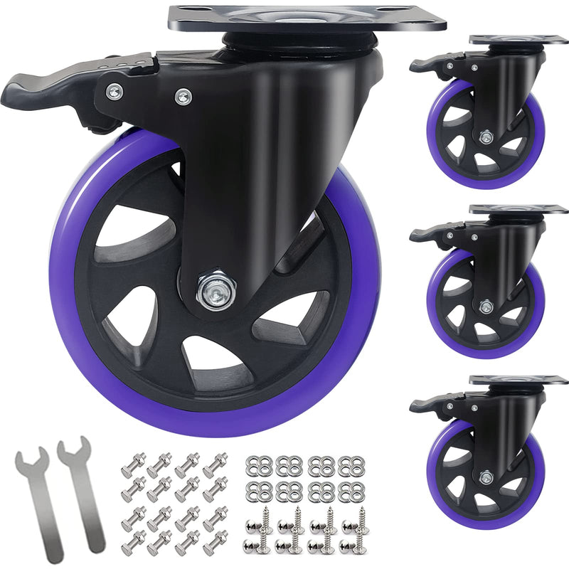 5 Inch Caster Wheels with Brake, Heavy Duty Casters Set of 4 2200lbs, Swivel Casters with Double Ball Bearings, Dual Locking Casters,Wheels for