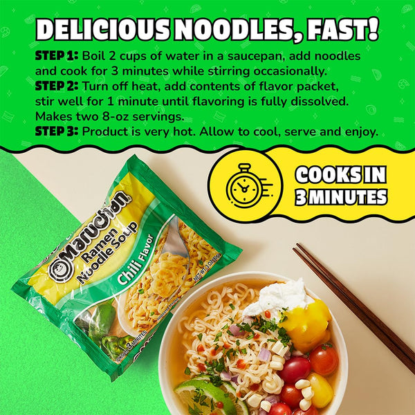 Maruchan Ramen Chili, Instant Ramen Noodles, Ready to Eat Meals, 3 Oz, 24 Count